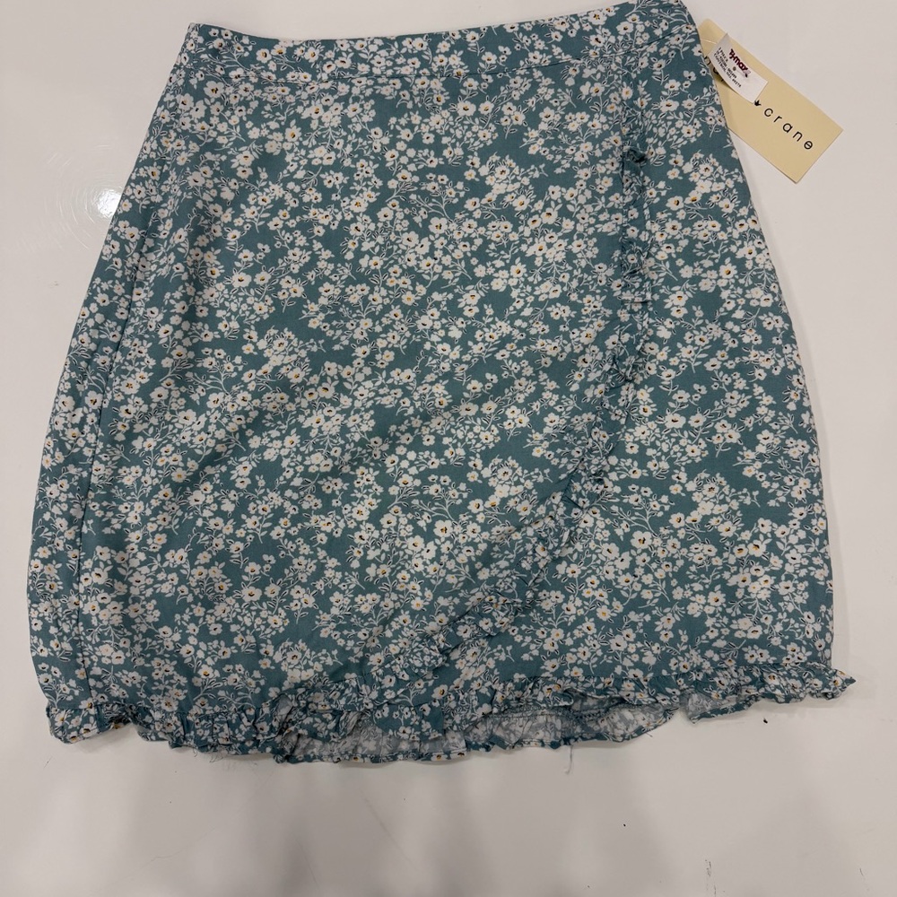 Paper Crane Teal Floral Mini Skirt